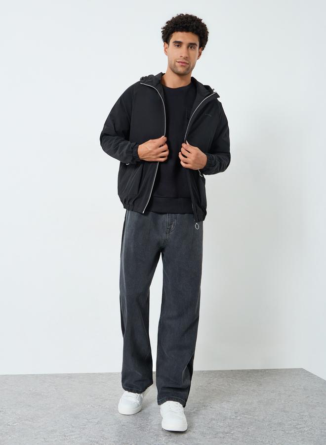 Styli Men Black Oversized Fit Windbreaker Hooded Jacket - Image 2